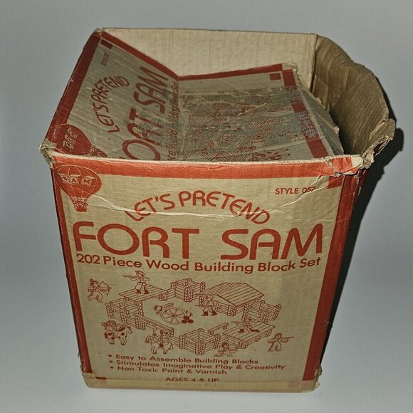 VTG Fort Sam Let's Pretend Wood Building Block Set Cavalry Indians ~ 101 Pieces - Picture 5 of 16